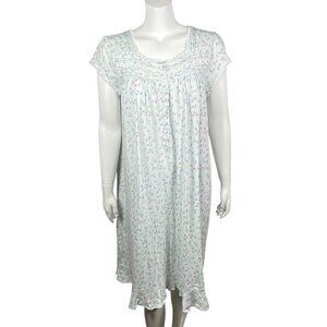Eileen West Floral Nightgown Womens M Lace Trim Cap Sleeves 100% Cotton Ruffle